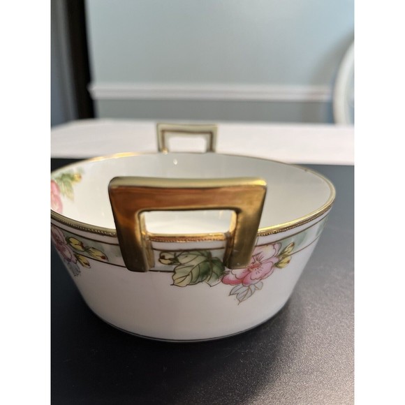 Vtg Nippon Double Handled Hand Painted Roses Floral Candy Trinket Dish Bowl - Picture 9 of 10
